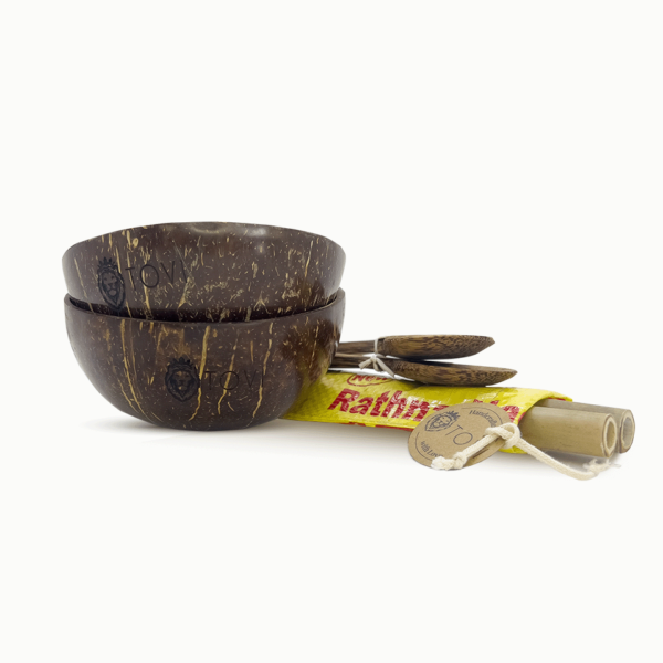 Tovi couple bowls set of two with coconut wood straws and bag